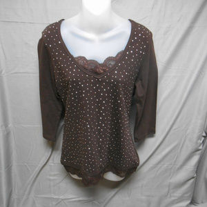 NWOT Rod’s Western Palace brown sparkle lace top M